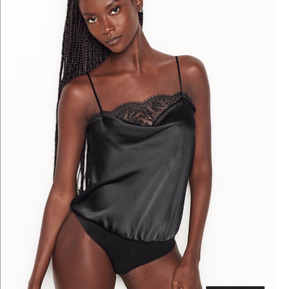 NWT satin and lace top with open back with invisible thong.